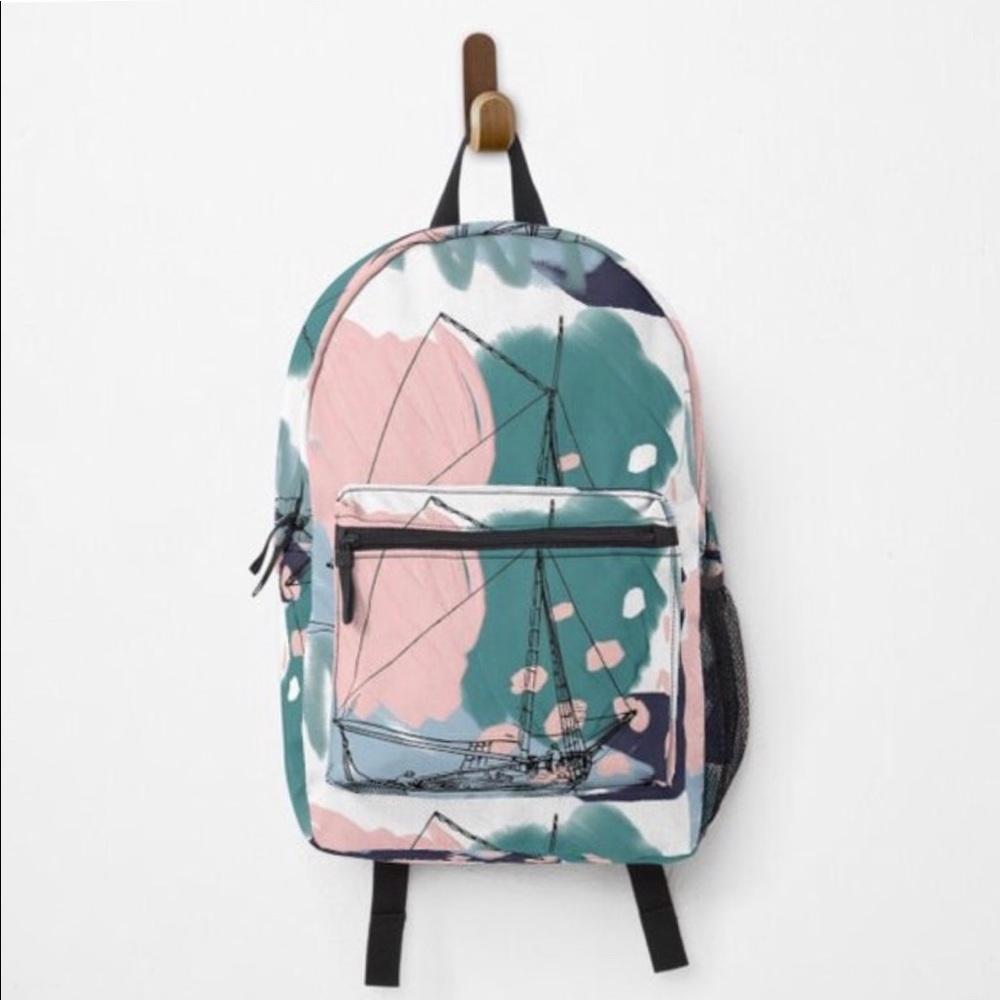 Black Summer abstract pink and blue backpack